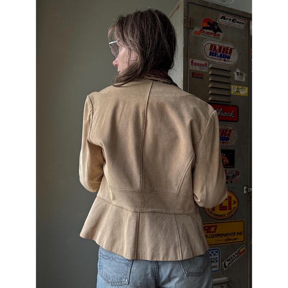 Vintage Y2K Suede Jacket | Wine Floral Embroidery | Khaki Leather | Size L - Picture 3 of 11